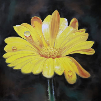 Malerei mit dem Titel "Yellow chamomile" von Tigran Movsisyan, Original-Kunstwerk, Pastell