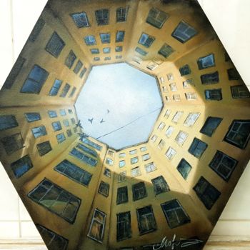 Malerei mit dem Titel "Octagonal house" von Tigran Movsisyan, Original-Kunstwerk, Öl