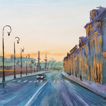 Картина под названием "Sunset in the city" - Tigran Movsisyan, Подлинное произведение искусства, Гуашь