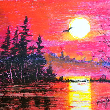 Картина под названием "Red sunset - oil pa…" - Tigran Movsisyan, Подлинное произведение искусства, Пастель
