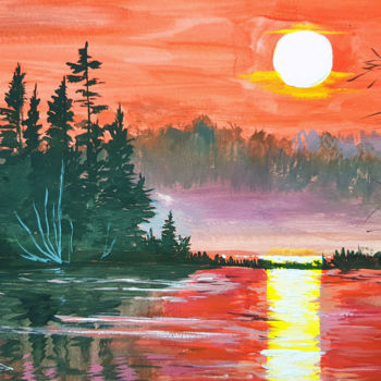 Pintura intitulada "Red sunset gouache…" por Tigran Movsisyan, Obras de arte originais, Guache