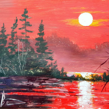 Peinture intitulée "Red sunset painting" par Tigran Movsisyan, Œuvre d'art originale, Huile