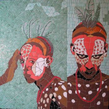 Escultura intitulada "De la riviere Omo e…" por Igor Laszlo, Obras de arte originais, Mosaico Montado em Painel de madeira