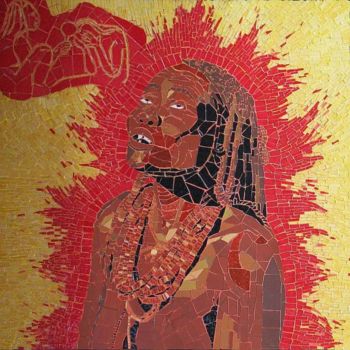 Scultura intitolato "Femme himba en tran…" da Igor Laszlo, Opera d'arte originale, Mosaico Montato su Pannello di legno