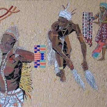 Sculpture titled "Afrique danse" by Igor Laszlo, Original Artwork, Mosaic Mounted on Wood Stretcher frame