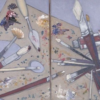 Schilderij getiteld "palette et pinceaux" door Kicha, Origineel Kunstwerk