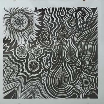 Drawing titled "LE SOLEIL ET L'EAU" by Kicha, Original Artwork