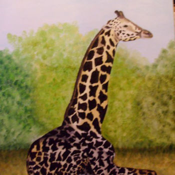 Malerei mit dem Titel "Girafe assise" von Marie-Pierre Marche, Original-Kunstwerk, Öl