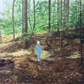 Malarstwo zatytułowany „Chłopiec w lesie” autorstwa Mirosława Porembska-Wojtowicz, Oryginalna praca, Akryl