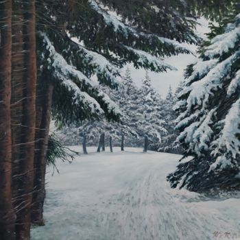 Картина под названием "В зимнем лесу" - Руслан Юрьев, Подлинное произведение искусства, Масло