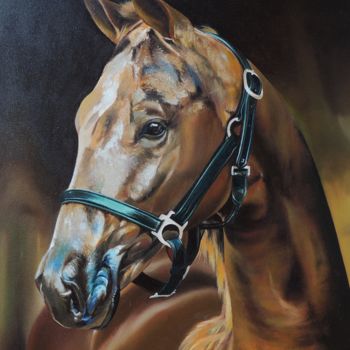 Pintura intitulada "Brown horse" por Kakajan Charyyev, Obras de arte originais, Óleo Montado em Armação em madeira