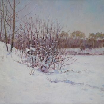 Painting titled "River under the snow" by Jura Sapozhnikov, Original Artwork, Oil