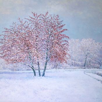 Painting titled "White on red" by Jura Sapozhnikov, Original Artwork, Oil