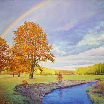 Malerei mit dem Titel "Rainbow Day" von Jura Sapozhnikov, Original-Kunstwerk, Öl