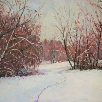Painting titled "snow trail" by Jura Sapozhnikov, Original Artwork, Oil