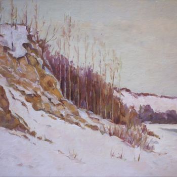 Painting titled "River bank" by Jura Sapozhnikov, Original Artwork, Oil