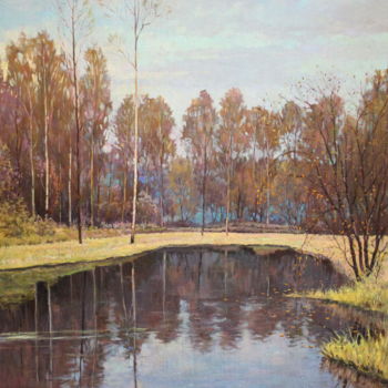 Malerei mit dem Titel "Forest Lake" von Jura Sapozhnikov, Original-Kunstwerk, Öl