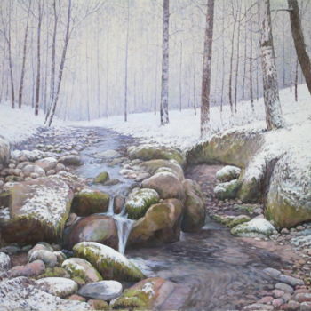 Malerei mit dem Titel "Mountain Creek" von Jura Sapozhnikov, Original-Kunstwerk