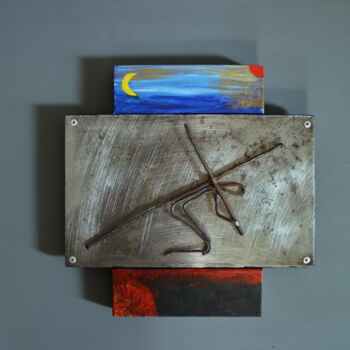Sculpture titled "cross icon, a man c…" by Mrivserg, Original Artwork, Metals Mounted on Wood Panel