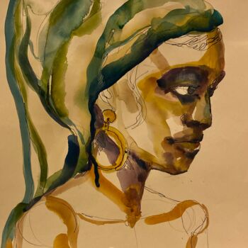 Σχέδιο με τίτλο "Green shawl" από Mr. Nekalo, Αυθεντικά έργα τέχνης, Ακουαρέλα
