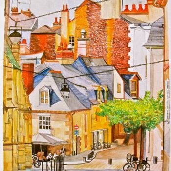 Dibujo titulada "Rue de Quimper" por Michel Robitaille, Obra de arte original