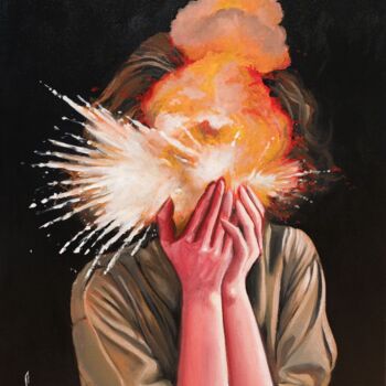 Painting titled ""Implosion"" by Mrs Steamcloudy, Original Artwork, Acrylic Mounted on Wood Stretcher frame