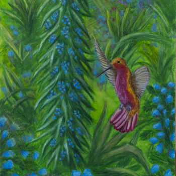 Peinture intitulée "Colibri" par Ms Selene, Œuvre d'art originale, Huile