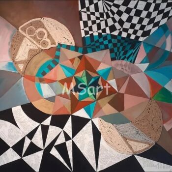 Painting titled "Geometric Dance of…" by Msart, Original Artwork, Acrylic Mounted on Wood Stretcher frame