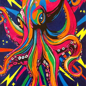 Painting titled "Octopop" by Mskal, Original Artwork, Acrylic Mounted on Wood Stretcher frame
