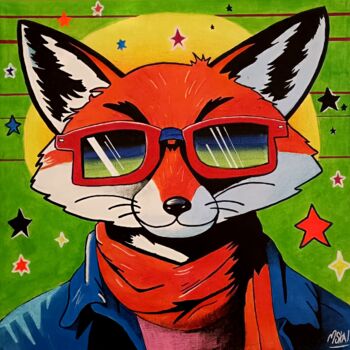Painting titled "Fashion Fox" by Mskal, Original Artwork, Acrylic Mounted on Wood Stretcher frame