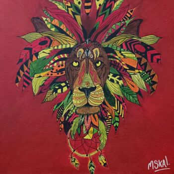Painting titled "Majesté Ardente" by Mskal, Original Artwork, Acrylic Mounted on Wood Stretcher frame