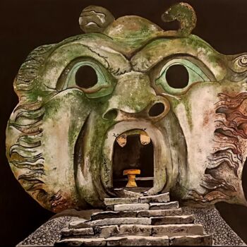 Painting titled "Bomarzo Garden" by Mskal, Original Artwork, Acrylic Mounted on Wood Stretcher frame