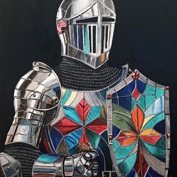 Painting titled "Prismatic knight" by Mskal, Original Artwork, Acrylic Mounted on Wood Stretcher frame