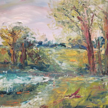 Schilderij getiteld "Three trees" door Margaret Solomon-Bird, Origineel Kunstwerk, Olie