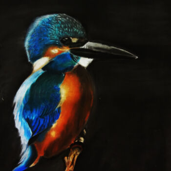 Drawing titled "Kingfisher" by Mst Artroom, Original Artwork, Pastel