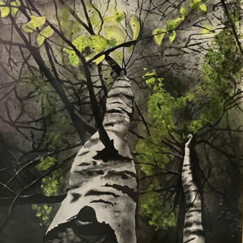 绘画 标题为“UNDER THE TREE” 由Mst Artroom, 原创艺术品, 水彩 安装在金属上