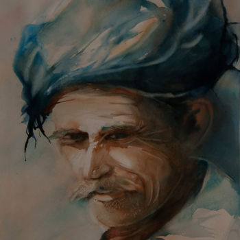 Pintura titulada "Portrait indien" por Michelle Alias Farane Thébault, Obra de arte original, Acuarela