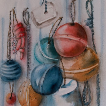 Ζωγραφική με τίτλο "Bouées" από Michelle Alias Farane Thébault, Αυθεντικά έργα τέχνης, Ακουαρέλα