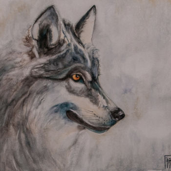 Malarstwo zatytułowany „loup gris” autorstwa Michelle Alias Farane Thébault, Oryginalna praca, Akwarela