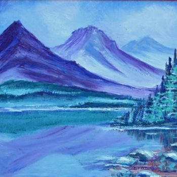 Painting titled "Mountain Reflection…" by Marie-Therese Forand, Original Artwork, Oil