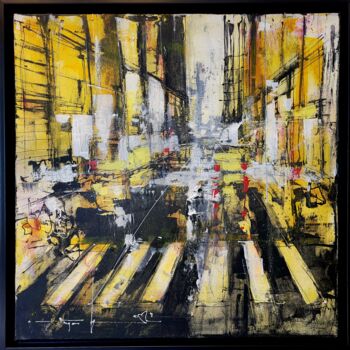 Painting titled "TOWN" by Mugur Popa, Original Artwork, Acrylic Mounted on Wood Stretcher frame