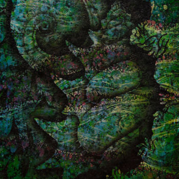 Ζωγραφική με τίτλο "Vert Coquillages" από Muhammad Amin Muhidin, Αυθεντικά έργα τέχνης