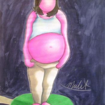 Painting titled ""Posing Pregnant"" by Modesto Mulet, Original Artwork, Other