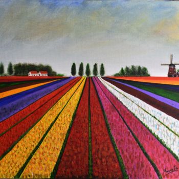 Painting titled "Tulip fields" by Mumuscape, Original Artwork, Acrylic