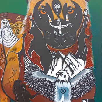 Картина под названием "lycaon syrius" - Mumuzepaint, Подлинное произведение искусства, Акрил Установлен на Деревянная рама д…