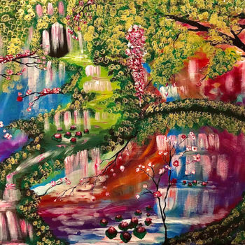 Картина под названием "Lost in Eden" - Merlusca Rebeca, Подлинное произведение искусства, Акрил Установлен на Деревянная пан…