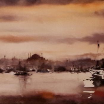 Painting titled "istanbul-panoramik-2" by Murat Bakir, Original Artwork, Watercolor