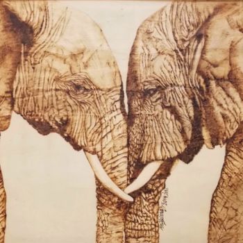 Estampas & grabados titulada "The Elephants" por Murat Yilmaz, Obra de arte original, Encáustico