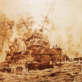Printmaking titled "HMS Queen Elizabeth…" by Murat Yilmaz, Original Artwork, Encaustic