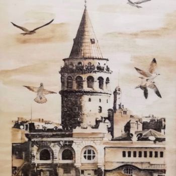 Estampas & grabados titulada "The Galata Tower an…" por Murat Yilmaz, Obra de arte original, Encáustico